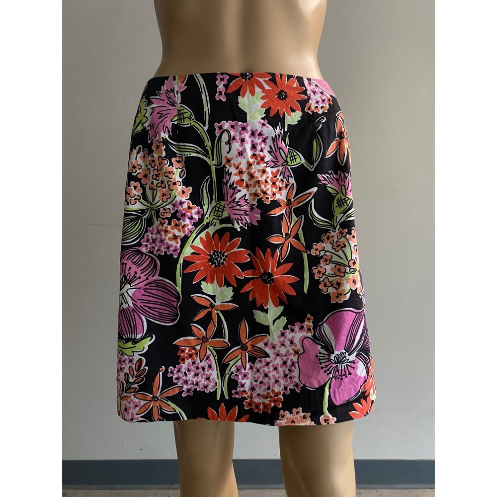 Lilly Pulitzer Womens Floral A-Line Mini Skirt Black Pink Orange Size 4 Cotton